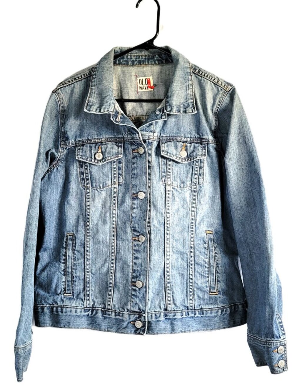 Vintage Y2K Old Navy Denim Trucker Jacket Womens XL Blue Jean Red Tag 90s